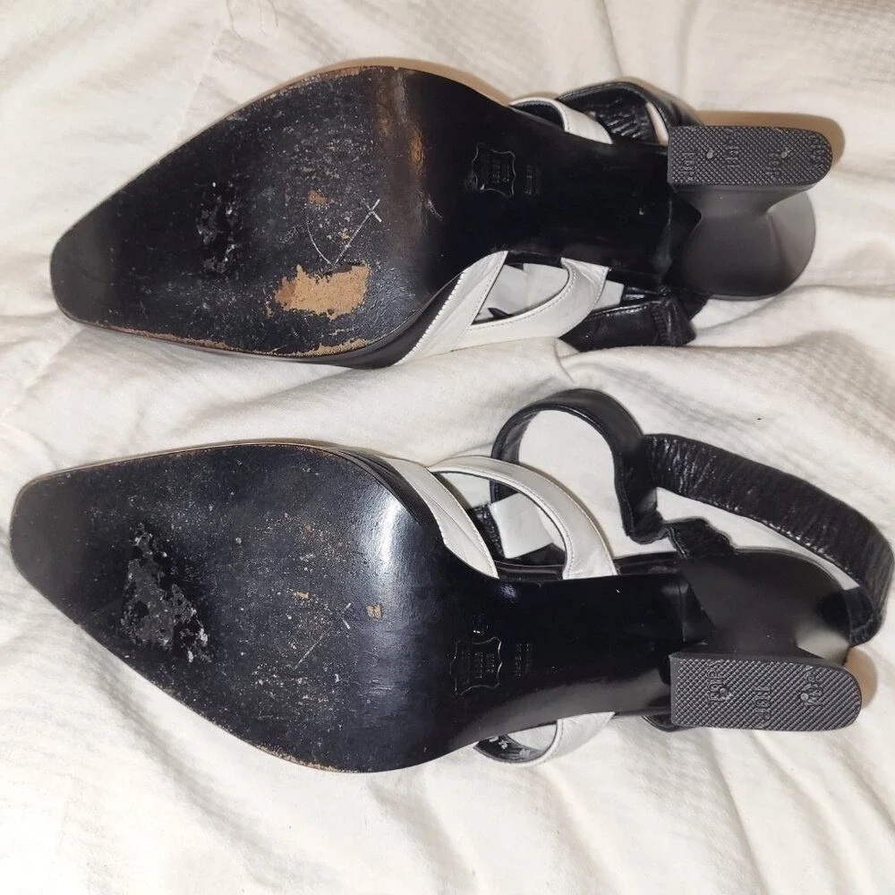 Vintage Karl Lagerfeld Black and White Strappy Slingback Heels - 7.5